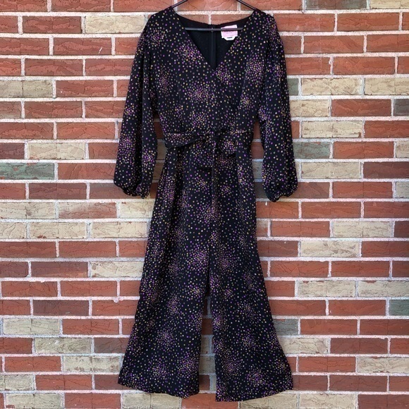 Kate Spade New York Nwot Disco Dots Long Sleeve Multicolor Belted Jumpsuit